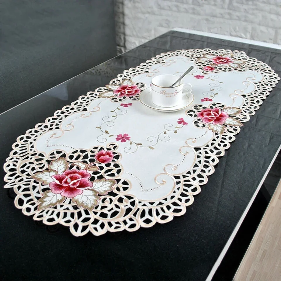 ARTABLE Tovaglia Ovale In Pizzo Macramè – Marrone Chiaro, 150x400 Cm, Ricamo Floreale, Lavabile, Per Esterni E Feste - 4