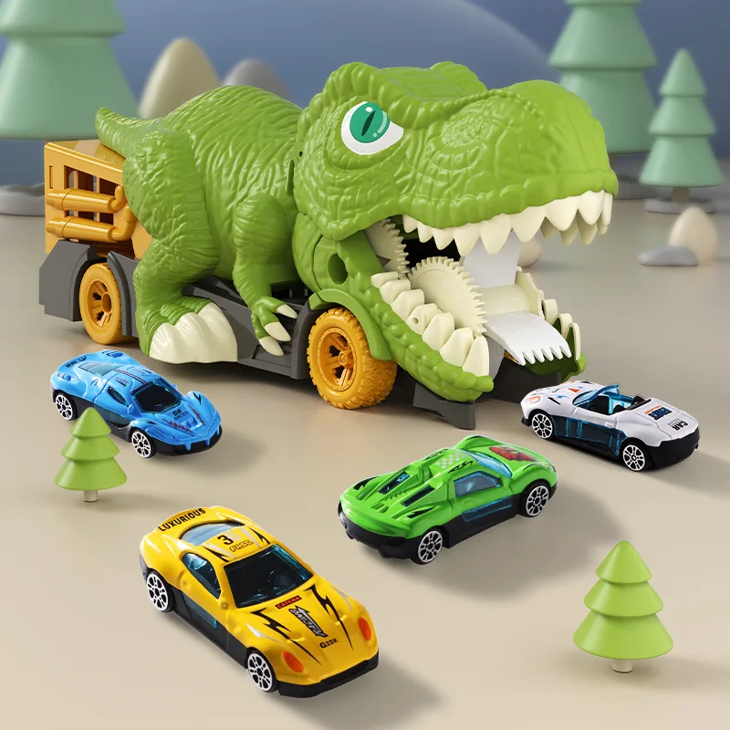 

Children Dinosaur Toy Car Play Vehicle Game for Kids Car Carrier Truck Montessori Racing Track Inertia Diecast Car Toys Mini Car