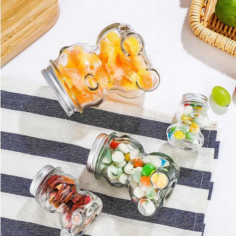 50ml/150ml/300ml Little Bear Glass Honey Jars with Aluminum Bottle Cap Lovely Washing Bottle Glass Bottle 3