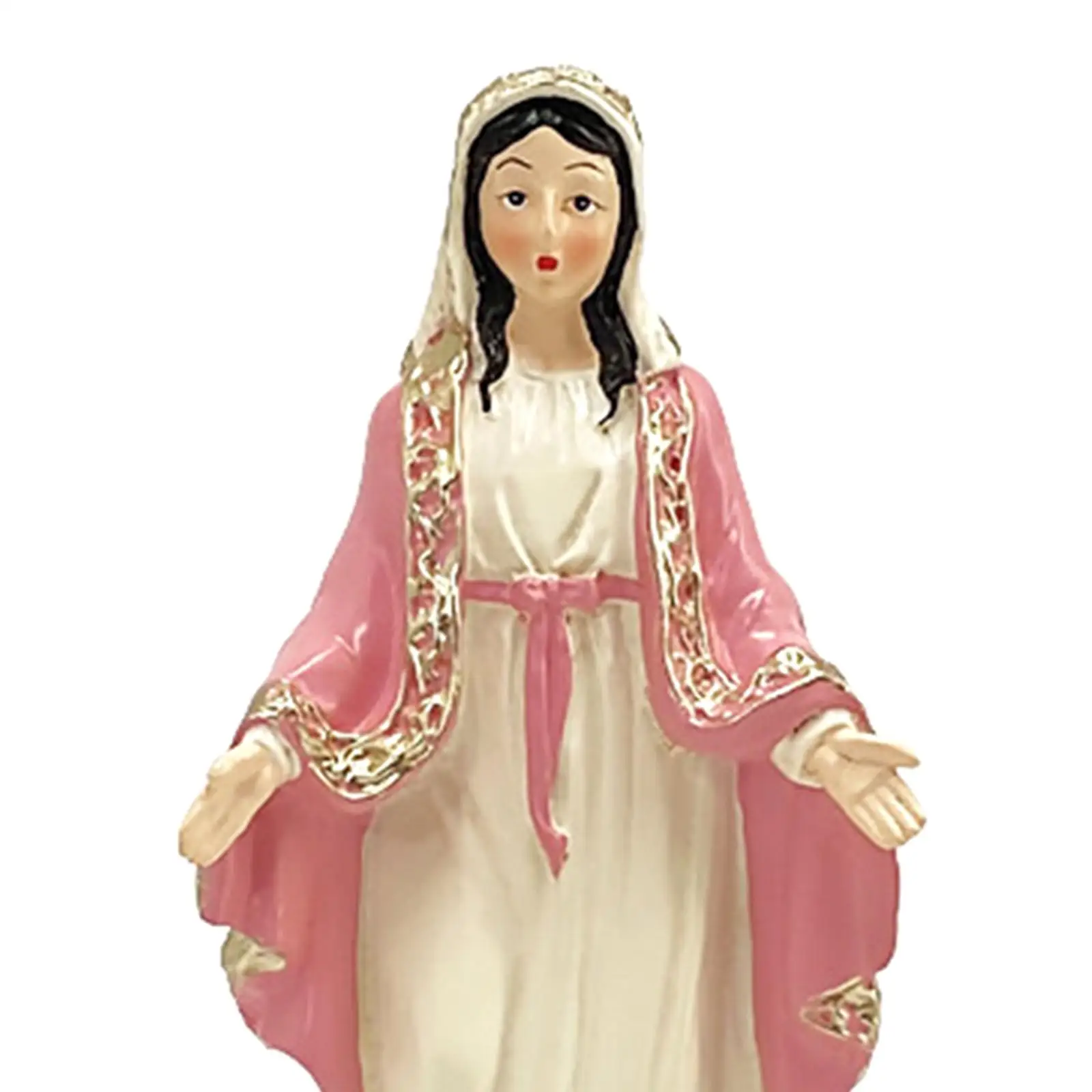 Catholic Virgin Mary Figurine Sculpture Height 12.3cm Hand Painted Tabletop Collection Exquisite Resin Craft Desk Ornament