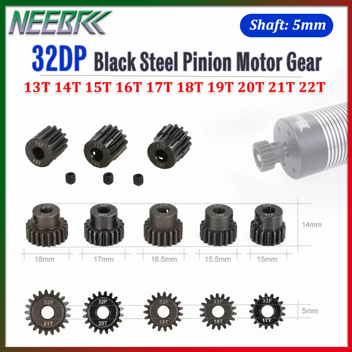 32DP 5mm 13T 14T 15T 16T 17T 18T 19T 20T 21T 22T Metall-Ritzel für 1/8 1/10 RC Auto LKW Wltoys WPL Traxxas Tamiya Spielzeug
