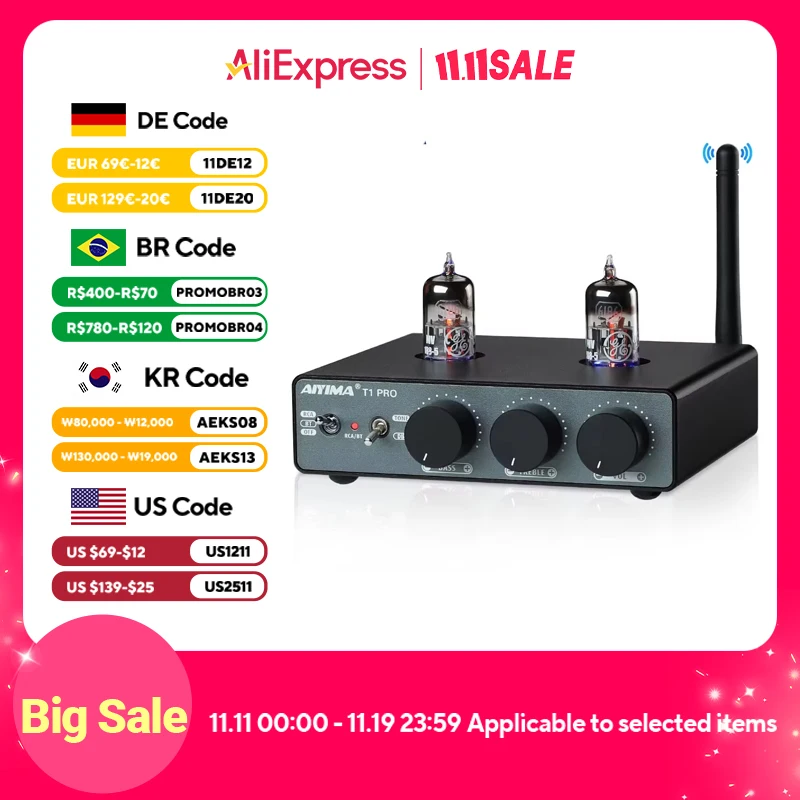 Aiyima-真空管プリアンプ、ホームオーディオ、rca、Bluetooth、低音