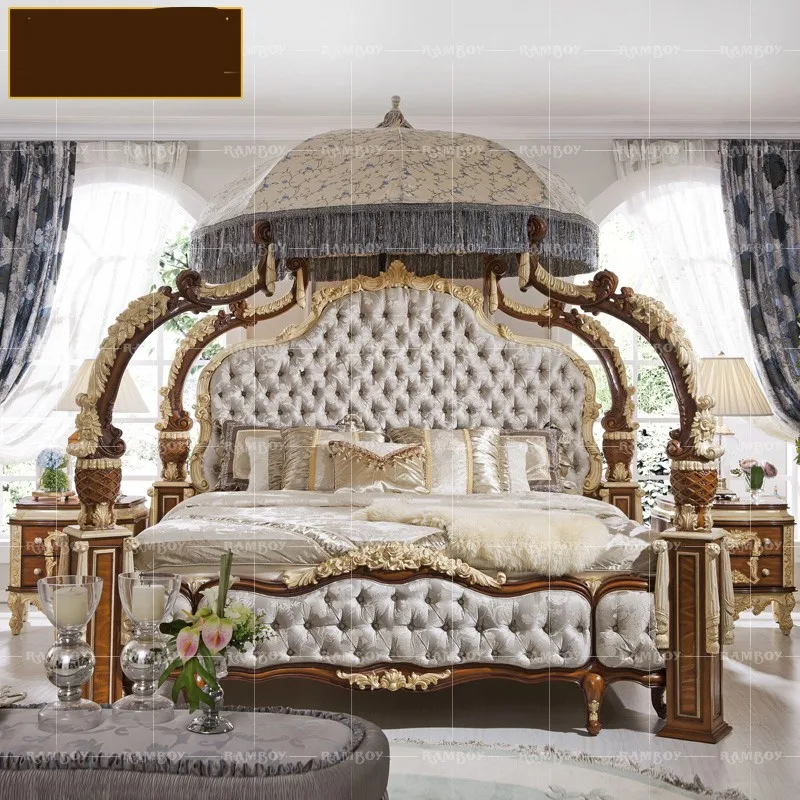 

custom European-style double bed American solid wood carved villa luxury French court wedding neo-classical frame