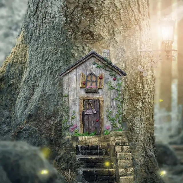 Fa Miniatűr Tündér Gnóm Ablak Ajtó Otthon Kreatív Otthoni Gyermekek Játékok Kerti Dekoráció - Image 3