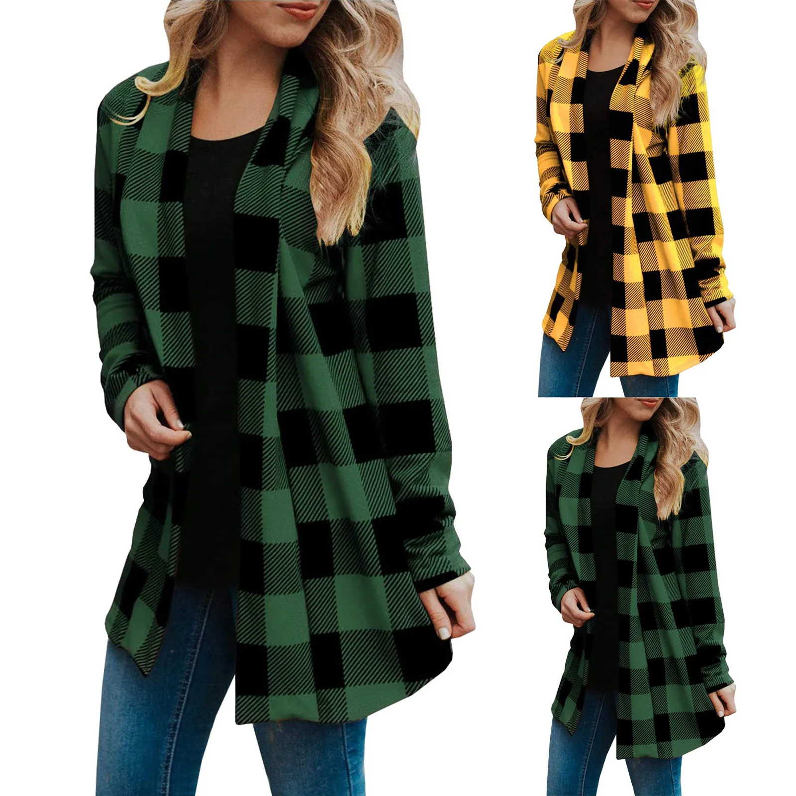 

Women Long Sleeve Jacket Women Plaid Cardigan Fall Fashion Checkered Coat Top Lady Button Beachwear Streetwear Flower