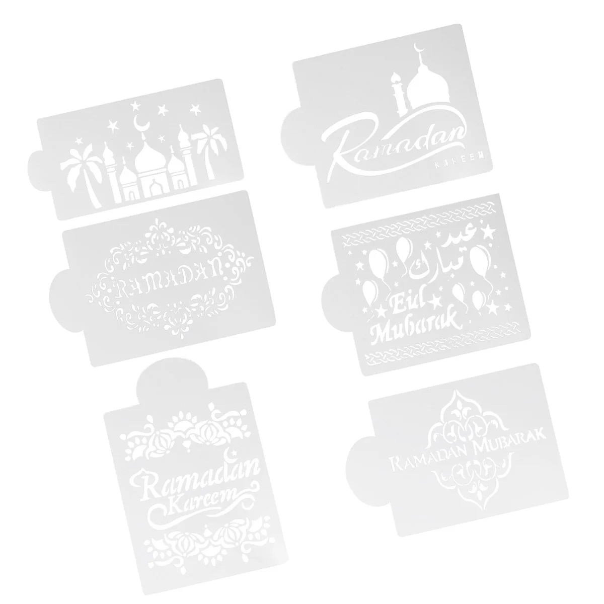 

6PCs Muslim Ramadan Kareem Cake Printing Moulds Plastic Hollow-out Dessert Decoration Supplies Ramadan Coffee Stencil