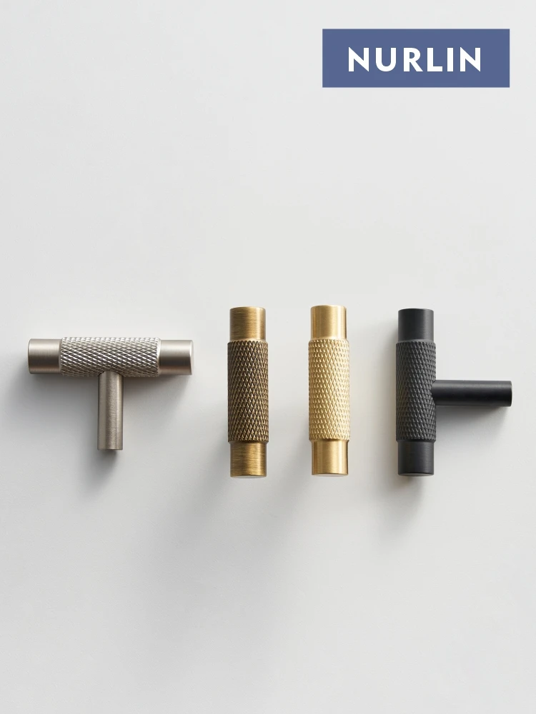 Solid Brass Knurled Cabinet Knobs Wardrobe Handle T-bar Antique Bronze Gold Black furniture handles kitchen door handles Multiple Sizes