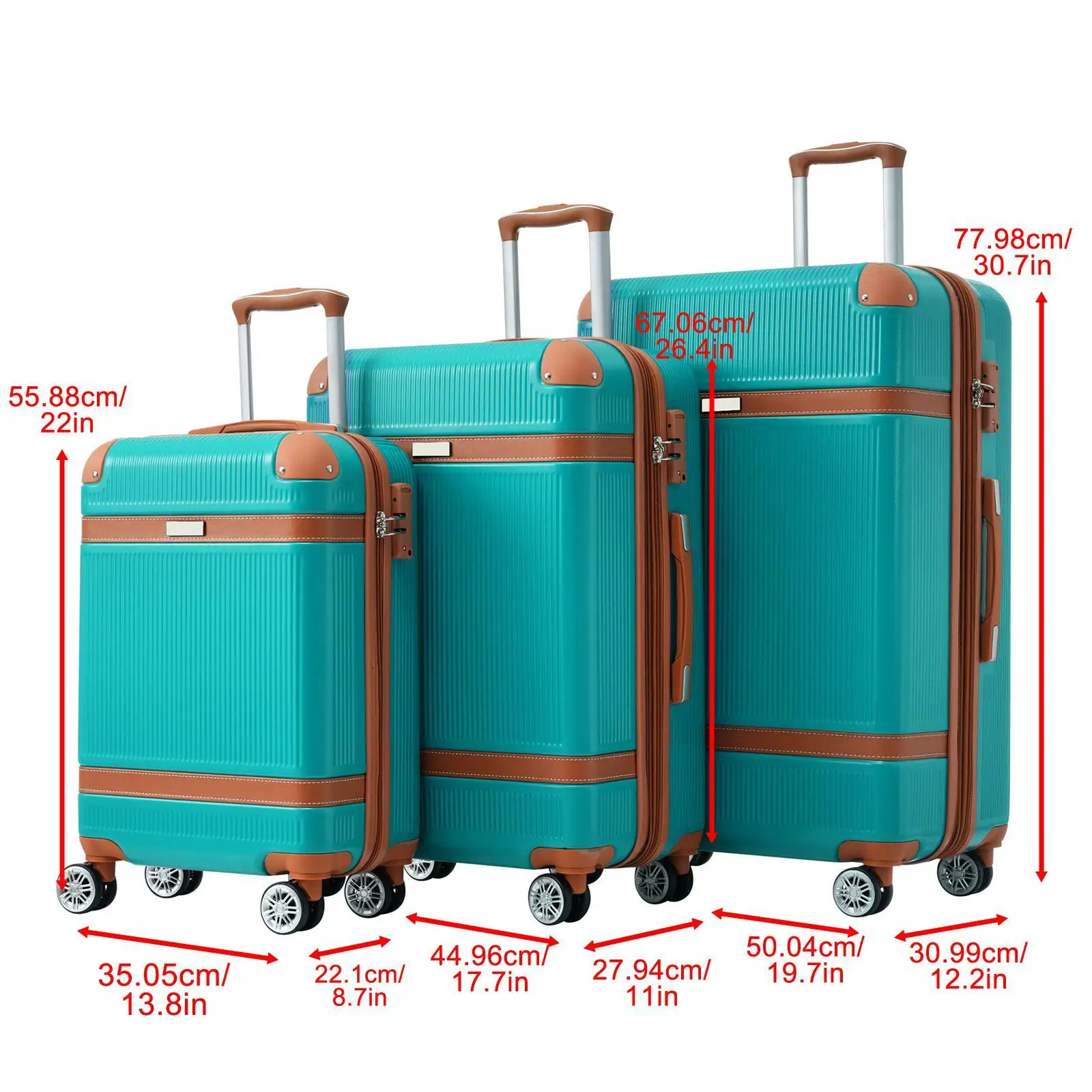 Hardshell Luggage Sets 3 Piece Lightweight 8 Wheels Travel Suitcase Sets