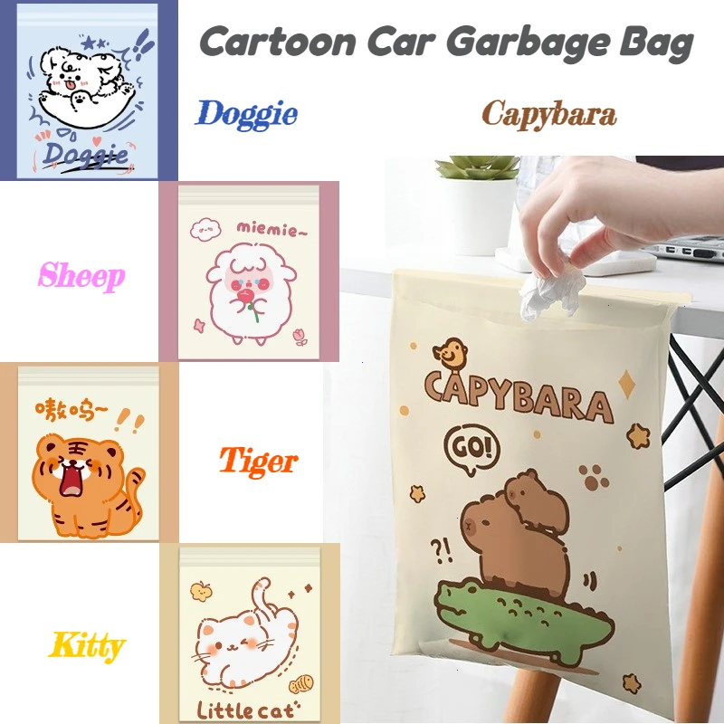Cartoon Capybara Dog Cat Car Disposable Garbage Bag Portable Universal Auto Door Seat Household Desktop Trash Can 30Pcs car trash can car trash bag