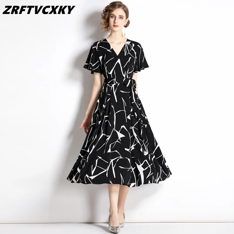 

French Vintage Flare Sleeve Midi Dress Women 2022 New Fashion Slim V-Neck A Line Autumn Elegant Long Dresses Robe Femme