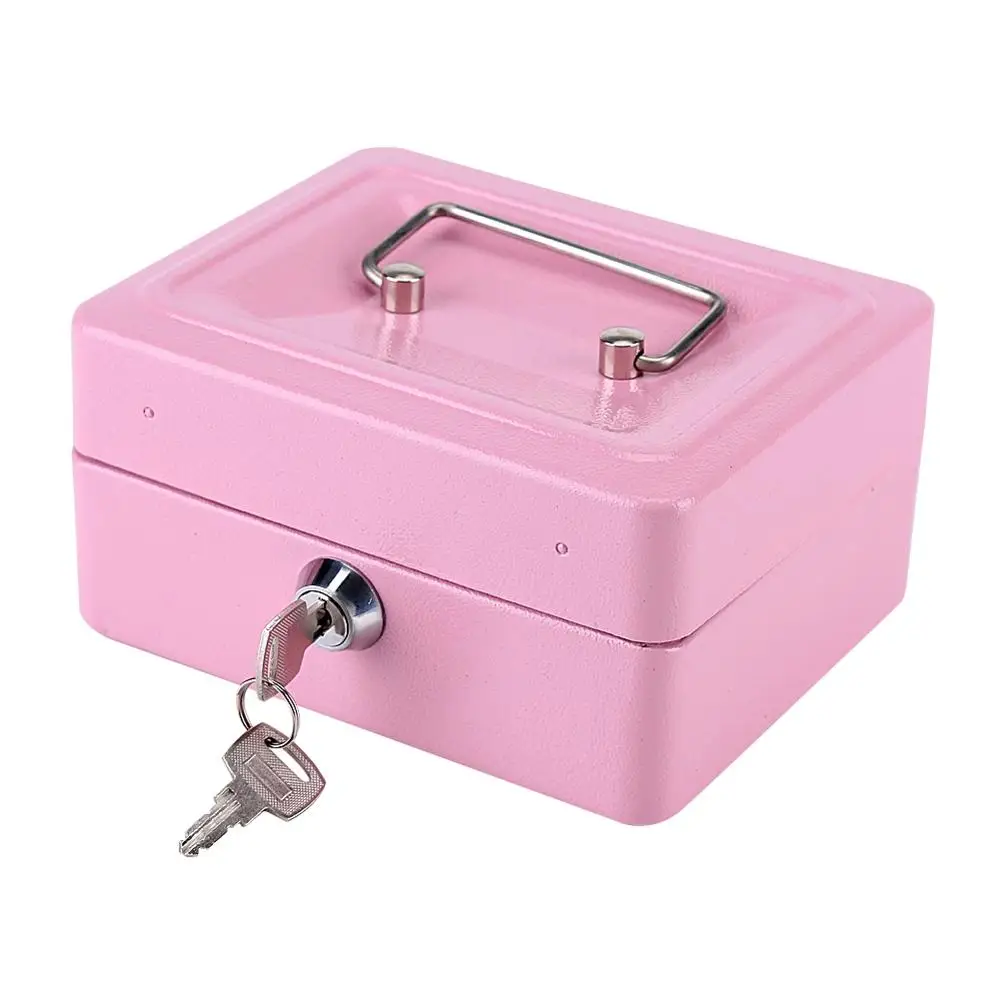 Pink Safe Money Box Cash Coin Register Insert Tray Cashier Drawer Storage Mini Portable Steel Lockable Cash Safe Security Box