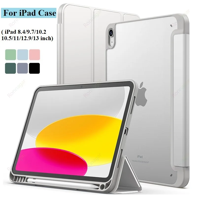 Clear Transparent Back Case with Pencil Holder for iPad - Enhanced Protection and Sleek Design