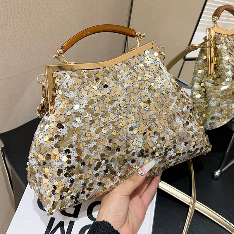 Beach Clutch Bag Elegant Women Glitter Sequin Shell Clip Evening Clutch Messenger Bag