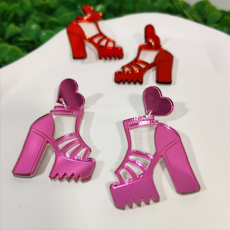 KUGUYS Ohrringe mit hochhackigen Sandalen für Damen, Spiegel-Acryl, Modeschmuck, niedliche, coole, trendige Accessoires, Geschenk für Sie – Detail 10