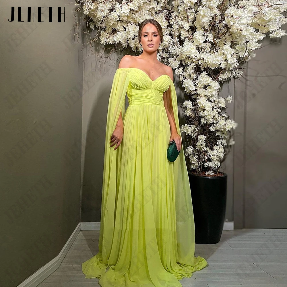 

JEHETH Formal Green Evening Dresses For Woman Empire Chiffon Sweetheart Bride Gowns A-Line Classic Floor Length فساتين السهرة