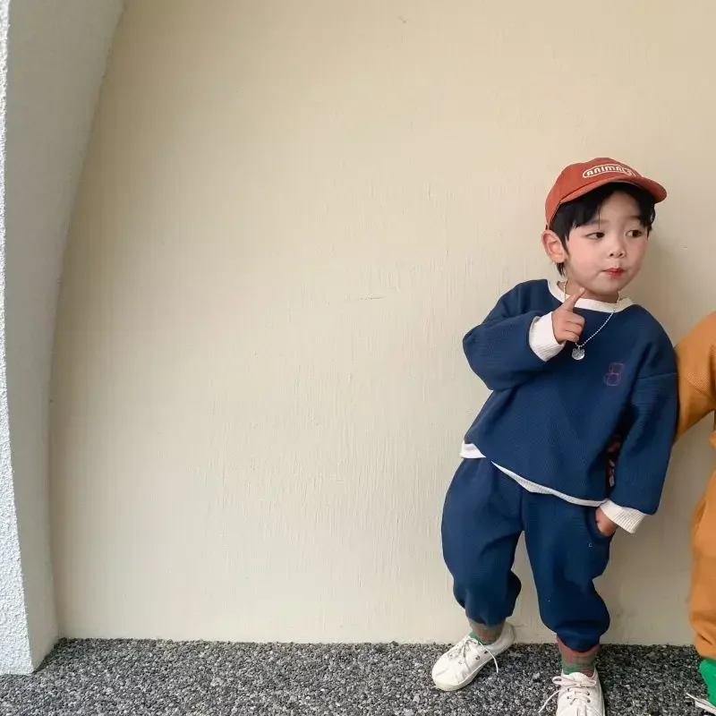 Autumn Baby Clothes Set Kids Clothes Girls Boys 2 Pcs Suit Waffle Kids Sports Sweatshirt Solid Color Casual Two Piece Set kids clothing set kids sports suit boys clothing set children sports suit kids sweatshirt set