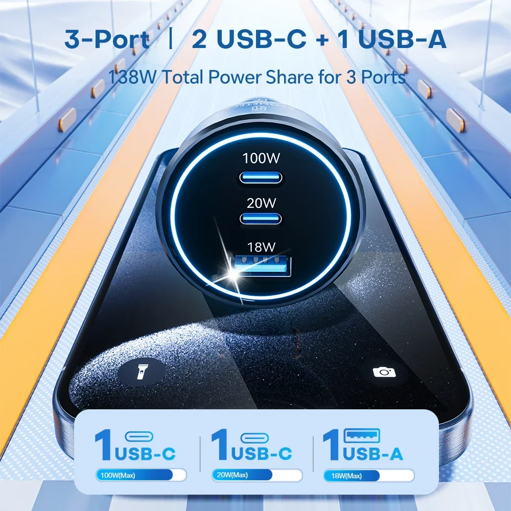 Caricabatteria per auto da 138 W USB veloce tipo C carica per telefono per auto 100 W 65 W 45 W 35 W PD3.0 PPS per iPhone 14 15 laptop Samsung Tabet adattatore per auto - Image 3