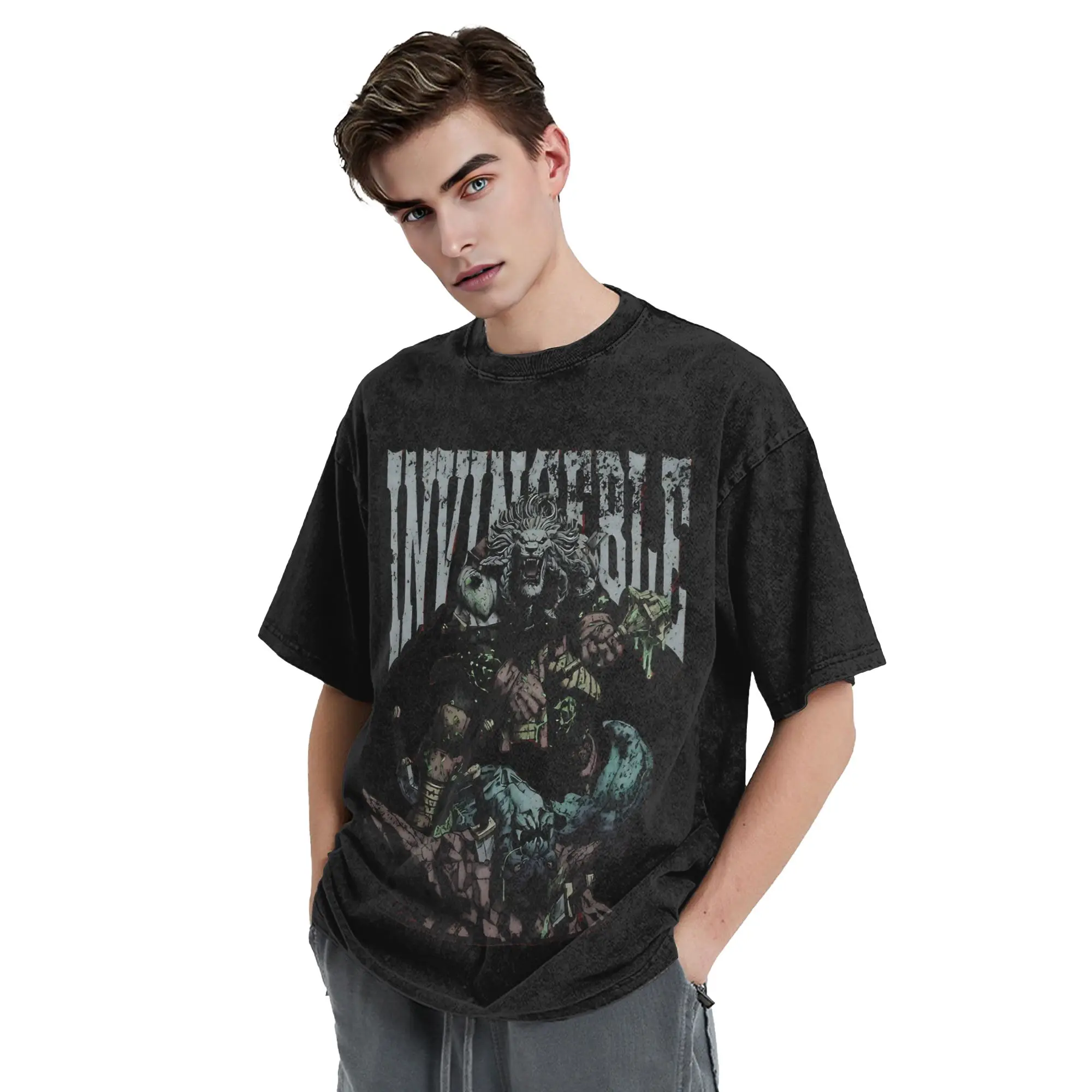Vintage Washed Cotton Hip Hop Streetwear Graphic Tee