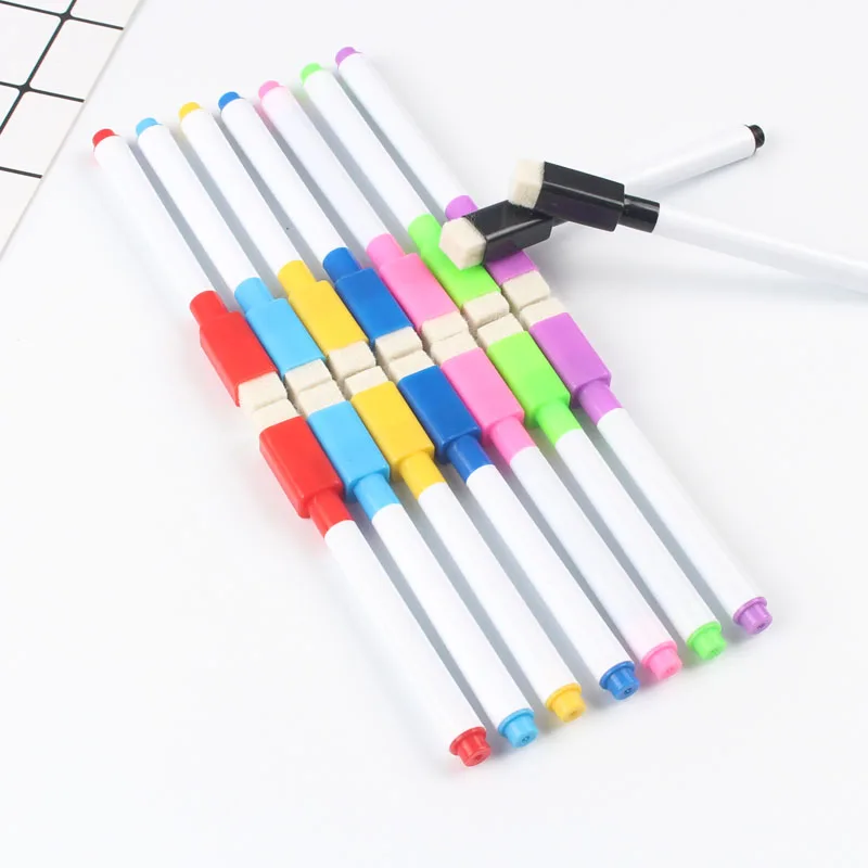 Whiteboard Pens Dry White Board Marker Built In Eraser 8 Pcs/lot Marker Pens Student Children Drawing