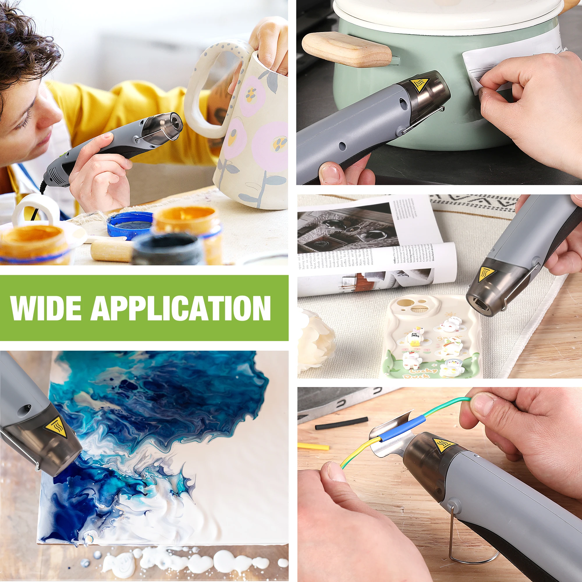 WORKPRO Heat Gun, 400W Mini Hot Air Gun with Reflector Nozzle, 2 Temp Settings 250℃/450℃，Shrink Wrapping PVC, Drying Paint 6