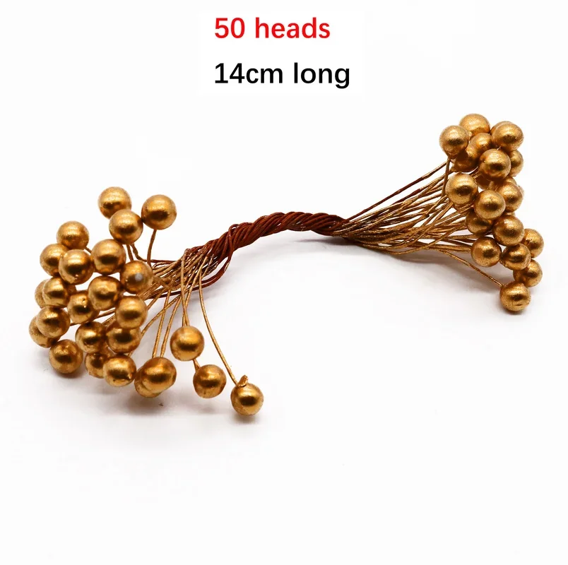 6/10/12/20/24/200pcs Gold Mixed Hybrid Flower Cherry Stamen Berries Bundle DIY Cake Christmas Wedding Gift Box Wreaths Decor