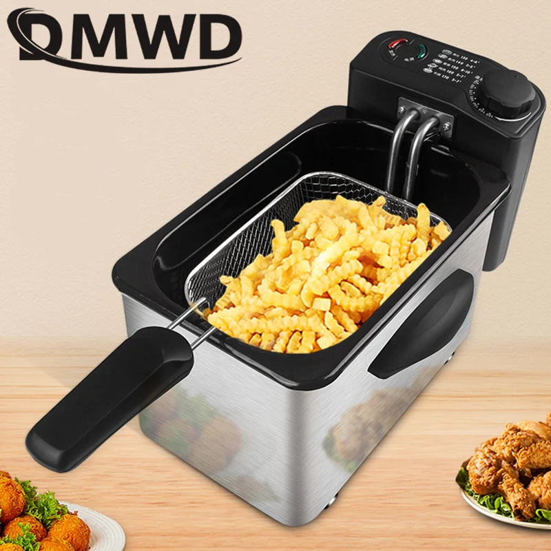 DMWD 2.5L Electric Oil Fryer Stainless Steel Commercial Household Fried Chips Frying Pot Oven Pan French Fries Grill Machine 2