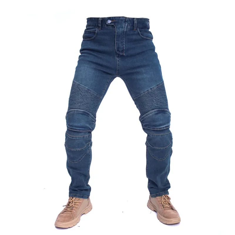 

Men Jeans New Classic Motorcycle Jeans Drop Resistance Denim Pants Racing Motocross Off-road Jeans with better knee pads