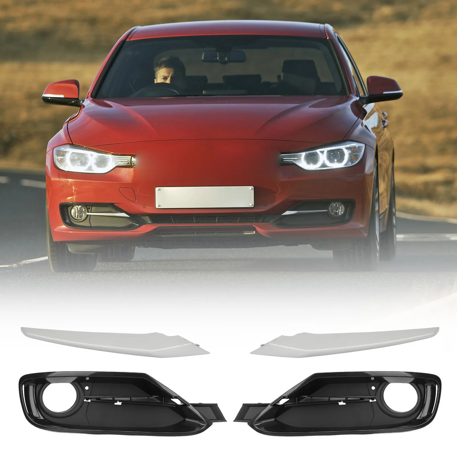 BMW 3 시리즈 F30 F31 2011 2012 2013 2014 2015용 4개 프론트 범퍼 안개등 그릴 트림 커버