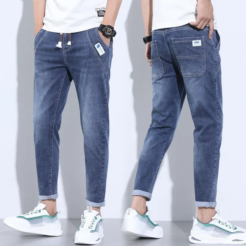 2023 New Summer Thin Style Korean Street LUXURY Work Pants Men's Elastic  Waist Jogger Jeans for Work Wear Clothing Denim Jeans - AliExpress