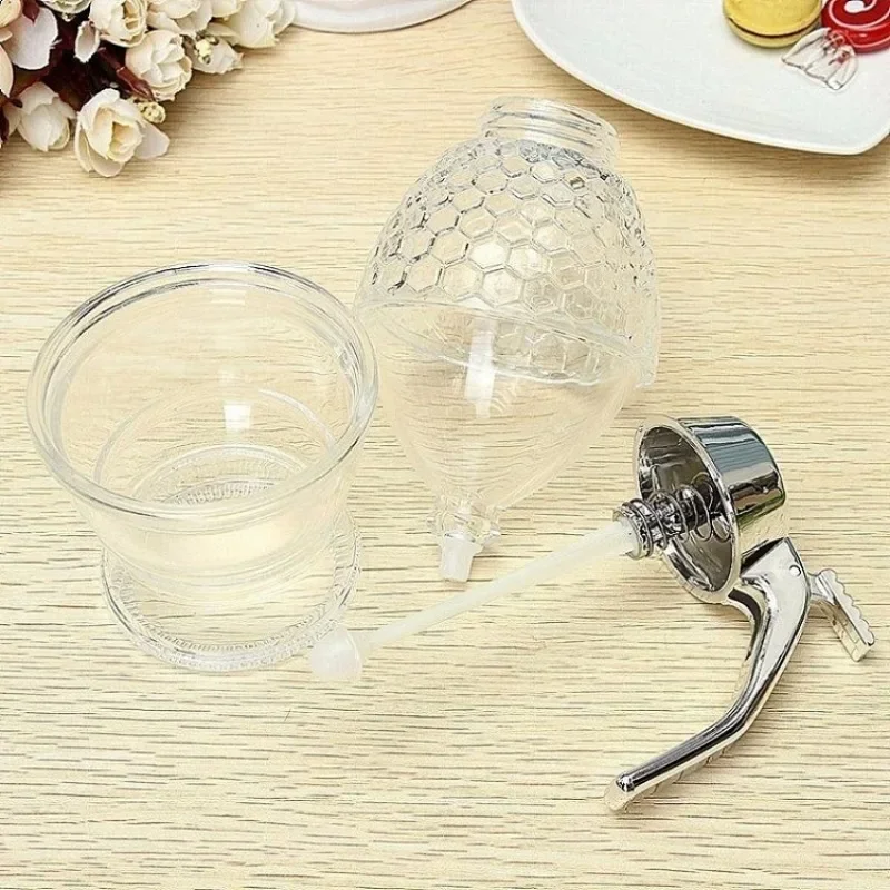 1PC Creative Press Honey Jar Plastic Sealed Funnel Type Jar Honey Jam Dispensing Squeeze Bottle Syrup Jug with Base