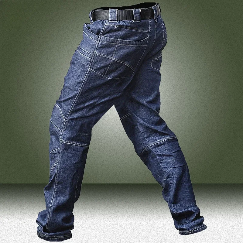 Mens Hunting Tactical Jeans Pant Wearable Elasticity Hiking Outdoors Denim Pants Cotton Multi Pocket Jeans Men Joggers Hombre
