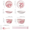 MINISO Cinnamoroll Ceramic Plates Bowl Fork Spoon My Melody Cartoon Porcelain Rice Bowl Hello Kitty Kitchen Dishes Sets Full 6