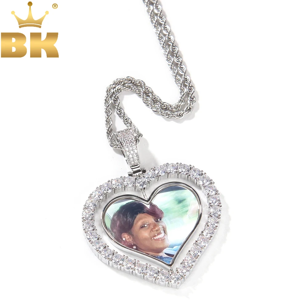 TBTK Heart Shape Design DIY Spin Two-sided Photos Pendants Fashion Jewelry Personalized Photo Necklace Charms Hiphop Jewelry a4 double sided gold silver tabletop menu holder sign display stand 8 5 x 11 table t shape photo picture poster frame