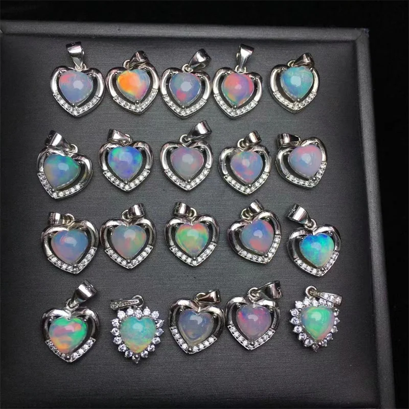 

S925 Natural Colored Opal Heart Pendant Handmade Women Healing Gemstone Crystal For Lovers Girlfriend Gift