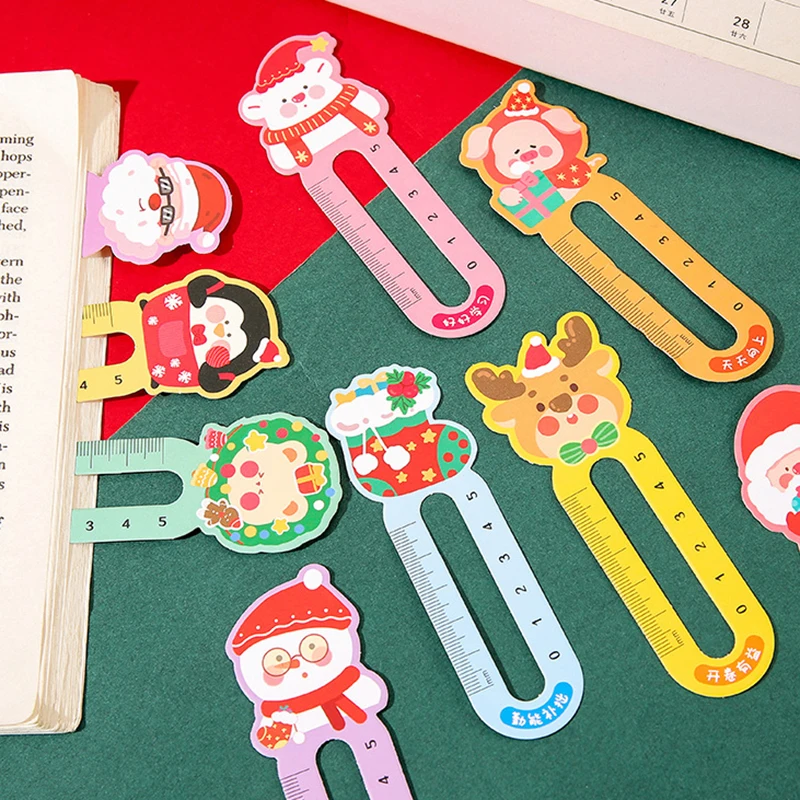 

50Pcs/pack Cartoon Christmas Bookmark Cute Santa Claus Snowman Student Ruler Bookmark Kawaii School Stationery Supplies Gifts