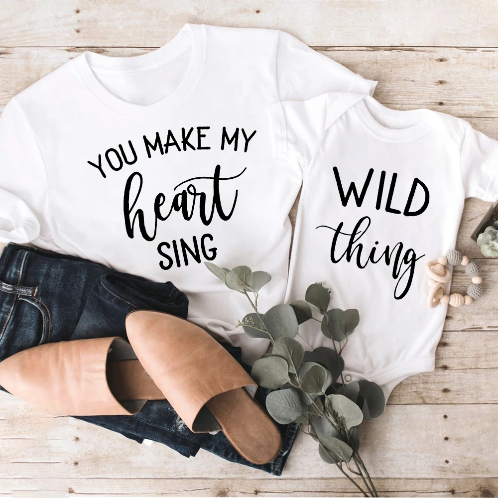 Wild Thing Matching Family T-Shirts  Mother And Kids Tops Heart Sing Family Matching T-Shirt Mother Day Gift For Mom And Baby