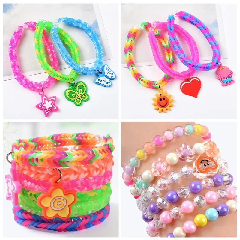 Rubber loom bands 600pcs Fluorescence glow bracelets making supplies DIY Rubber loom bands Wrist necklaces for girls Party supplies boy toys
