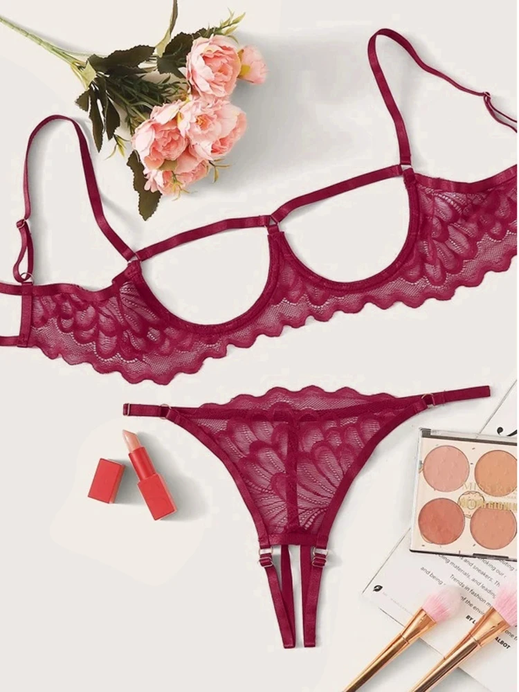 Women Lingerie Open Breast Steel Ring Bra Open Crotch Panties G-string Lace Sexy Push Up Lingerie Set