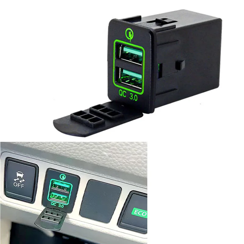 

1PC Car Quick charge Dual QC3.0 Charger 2 USB Port Interface Socket Connector Voltage Display Use For Nissan Sylphy 12-19 Serena