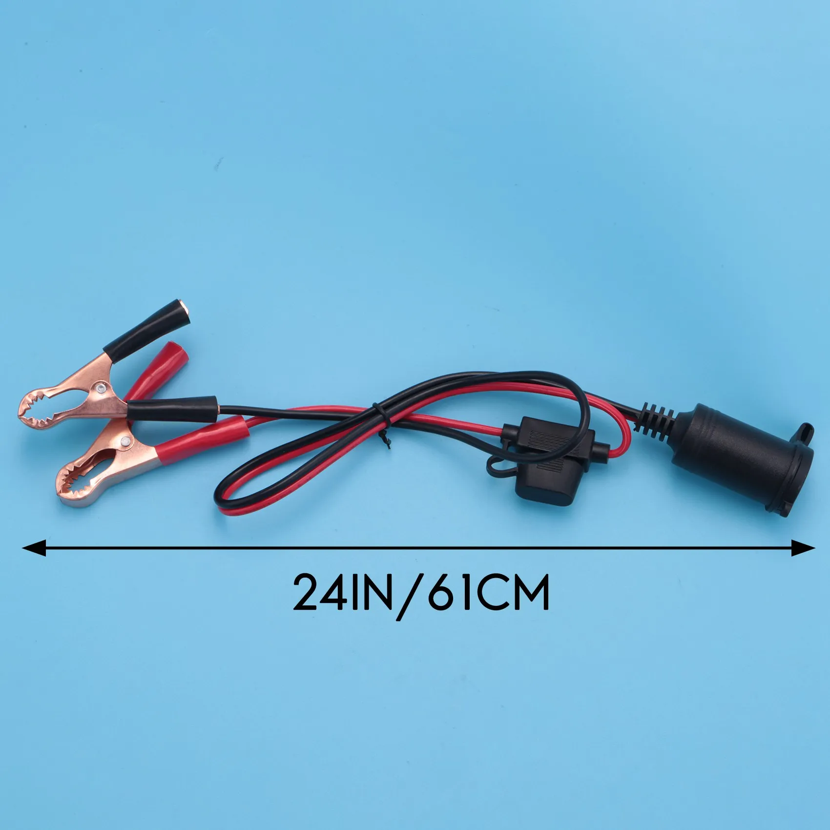 2FT 12V 24V Car Cigarette Lighter Socket Female Adapter 10A Alligator Clips Car Battery Clip-on Extension Cord