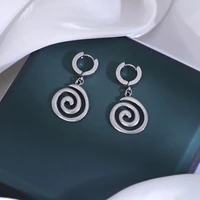 Ethnic Silver Color Metal Round Earrings Personality Retro Geometry Make Old Spiral Dangle Earrings for Women Fashion Gift - Image 3