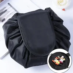 Mushroom Print Waterproof Drawstring Makeup and Toiletry Travel Bag (Black)