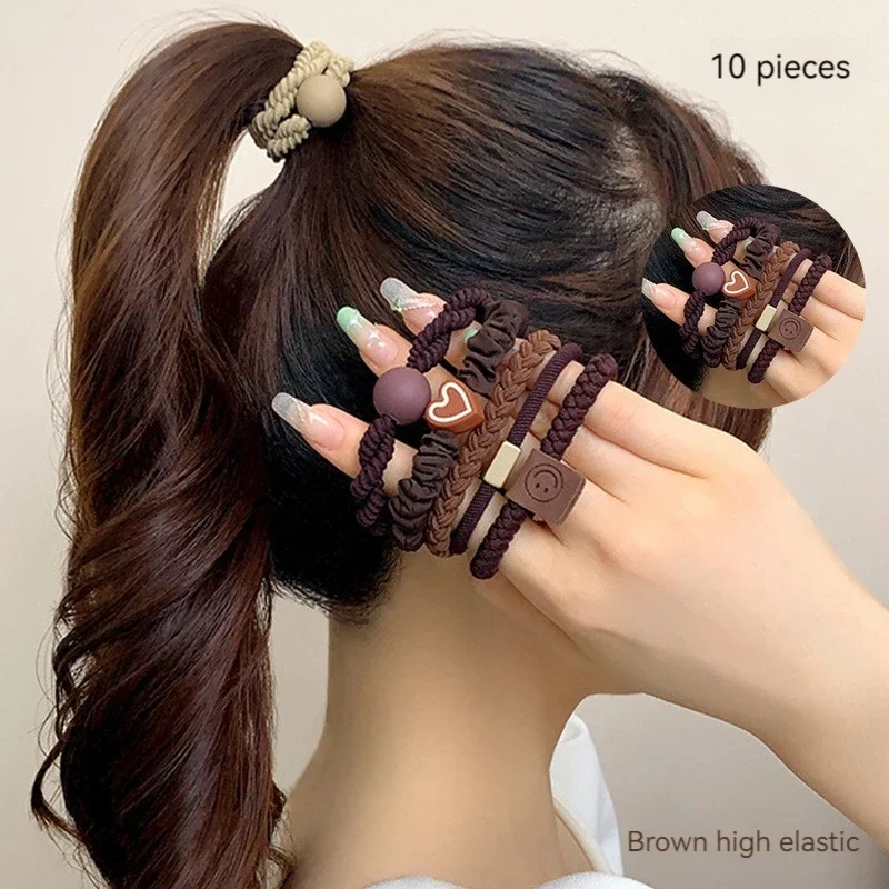 10PCS Women's Hair Ring Set Hair Accessories High Elasticity Leather Band Simple Temperament High Ponytail Durability New Style 4