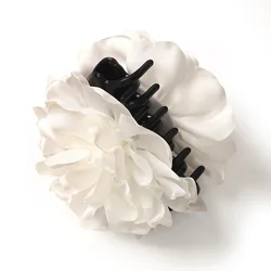 Elegant French Camellia Satin Hair Claw Clip in Solid Color (White)