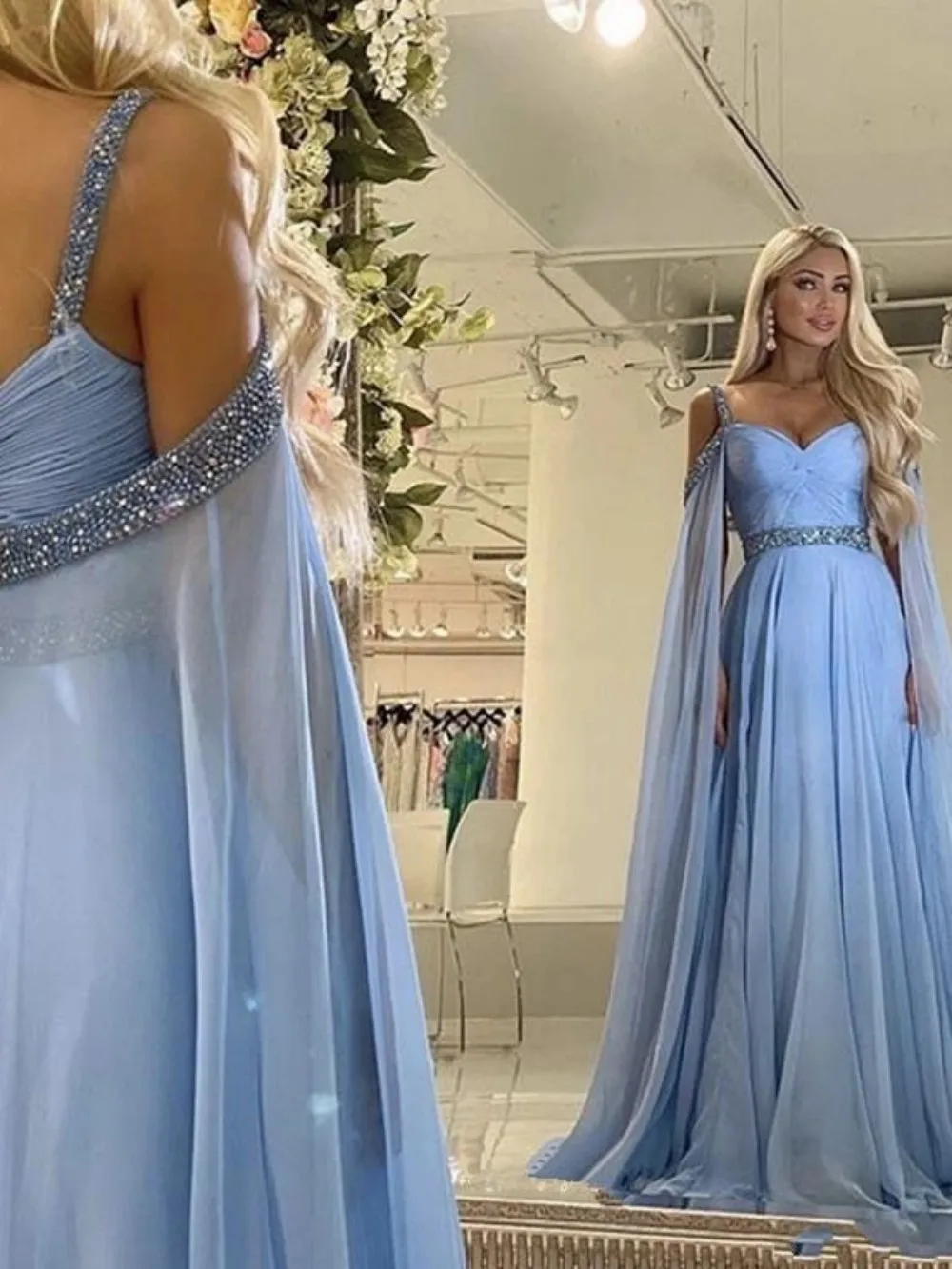 Lucy Profundo Escote En V Sexy Gasa Vestido Con Apertura Azul Royal Tallas Grandes