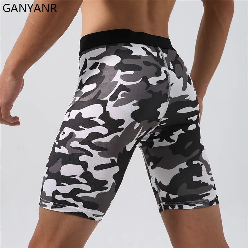 GANYANR Men running tights Quick Dry Milk Silk Compression Shorts for Fitness Breathable Butt Lifting Cycling Workout Gym