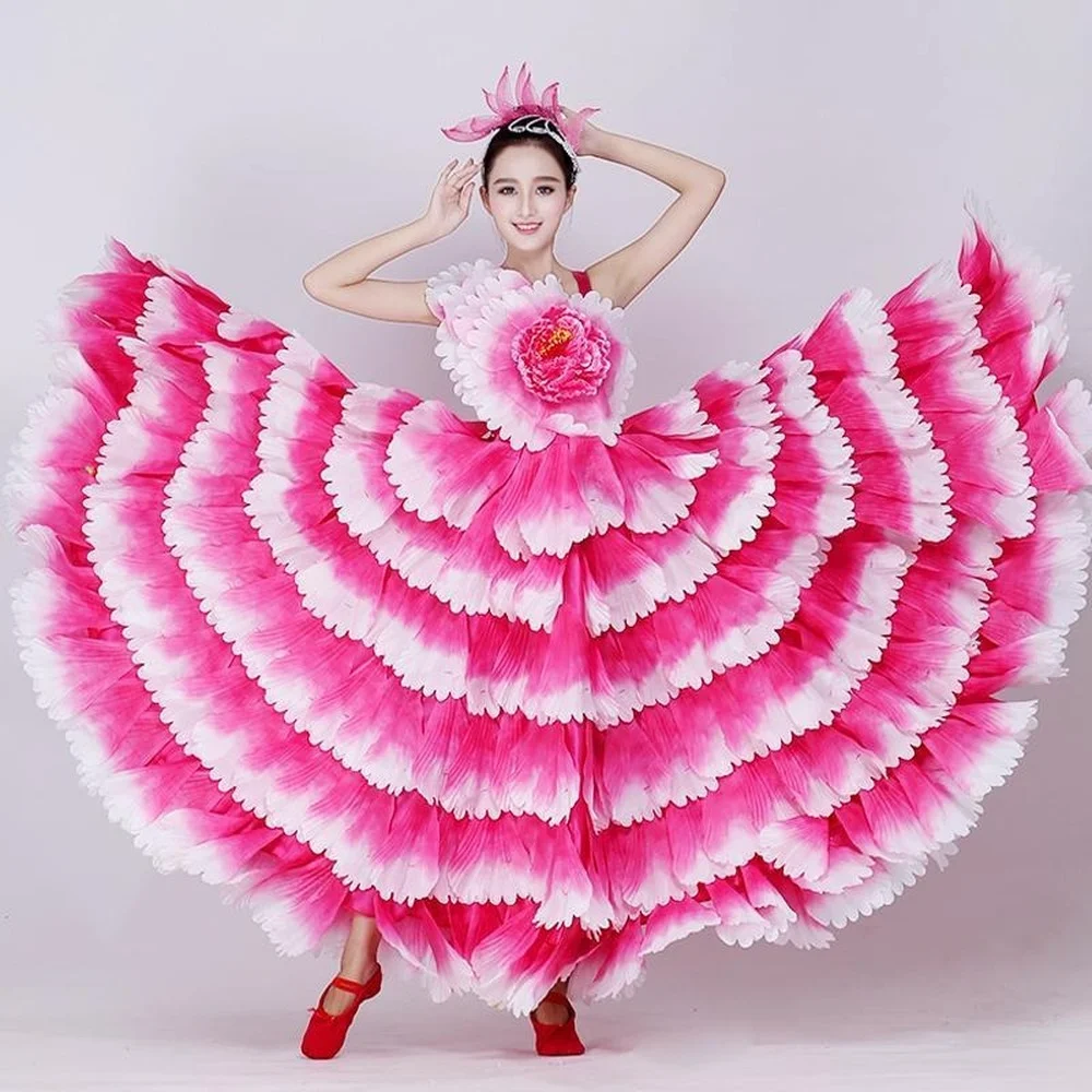 

Prosperity Flowers Blooming Dance Performance Costume Atmospheric Stage Prom Dress Long Petal Skirt Chinese Dance Costume Women
