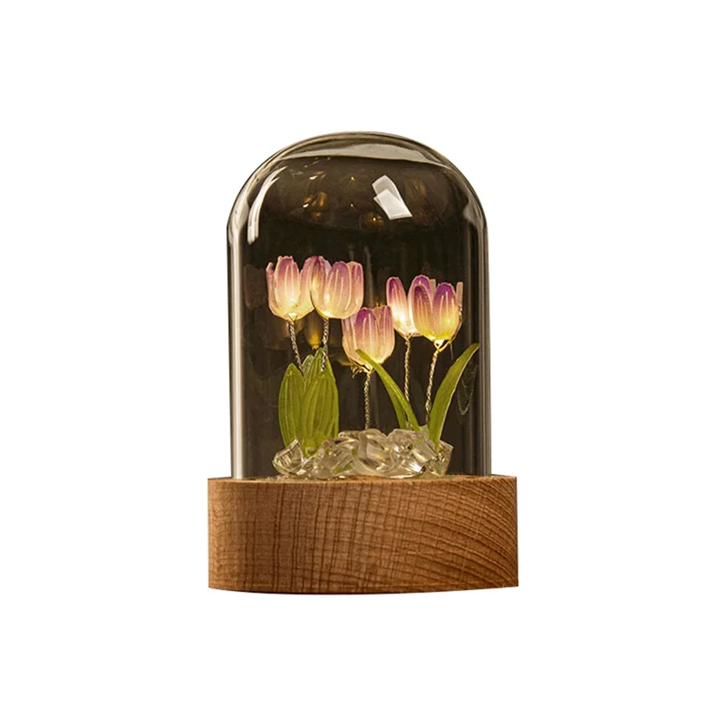 

Tulip Night Light Handmade DIY Material Tulip Girl Living Room Night Light Desktop Light Romantic Ambient Lamp-Purple