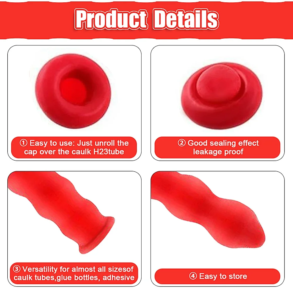 Caulking Gun Nozzles Cap Red Caulk Saving Cap Caulk Sealer Saver Open Caulking Tube for Sealing and Preserving Tools 10-50pcs