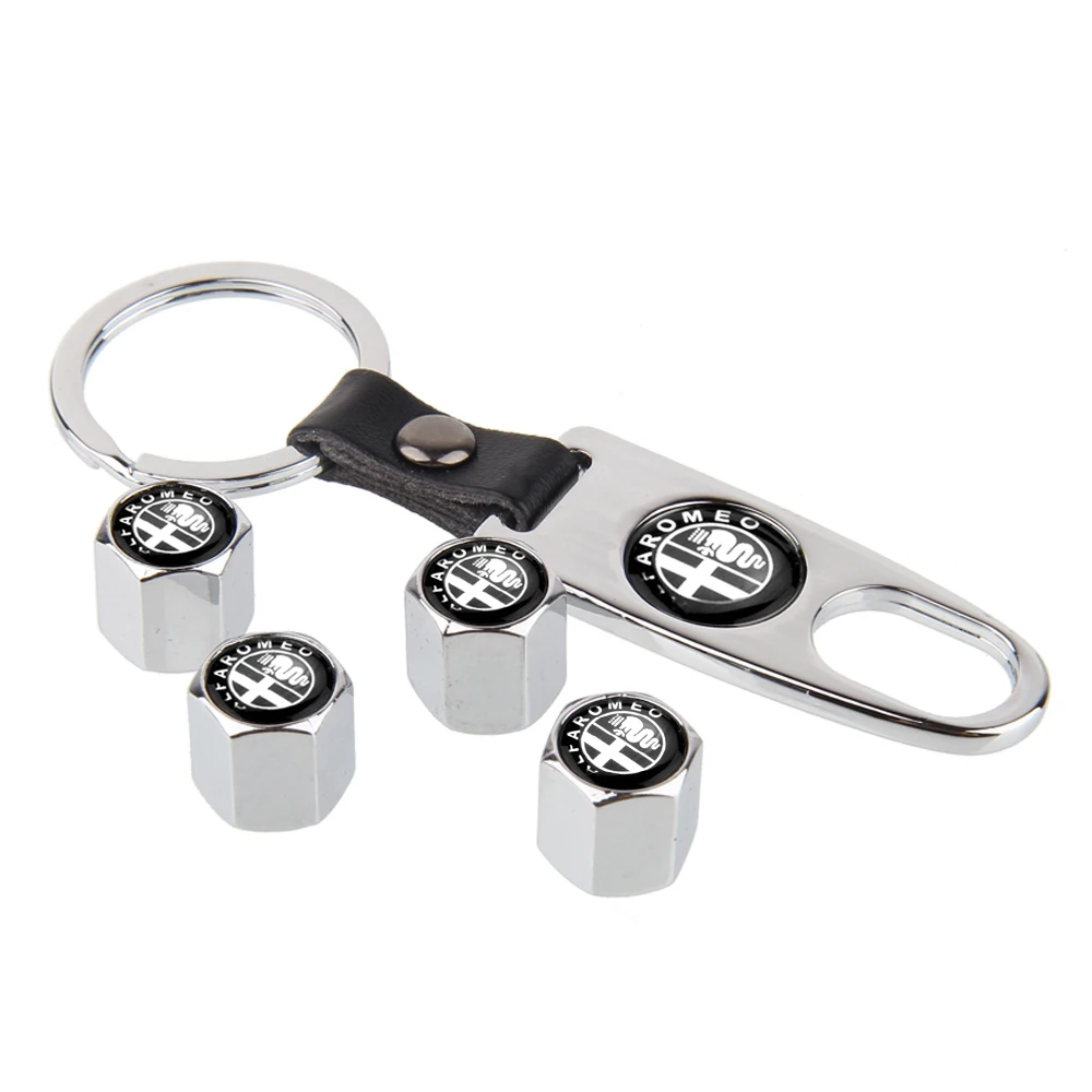 Elegant 4PCS Car Tire Valve Caps with Keychain Decoration - Premium Auto Accessories Collection